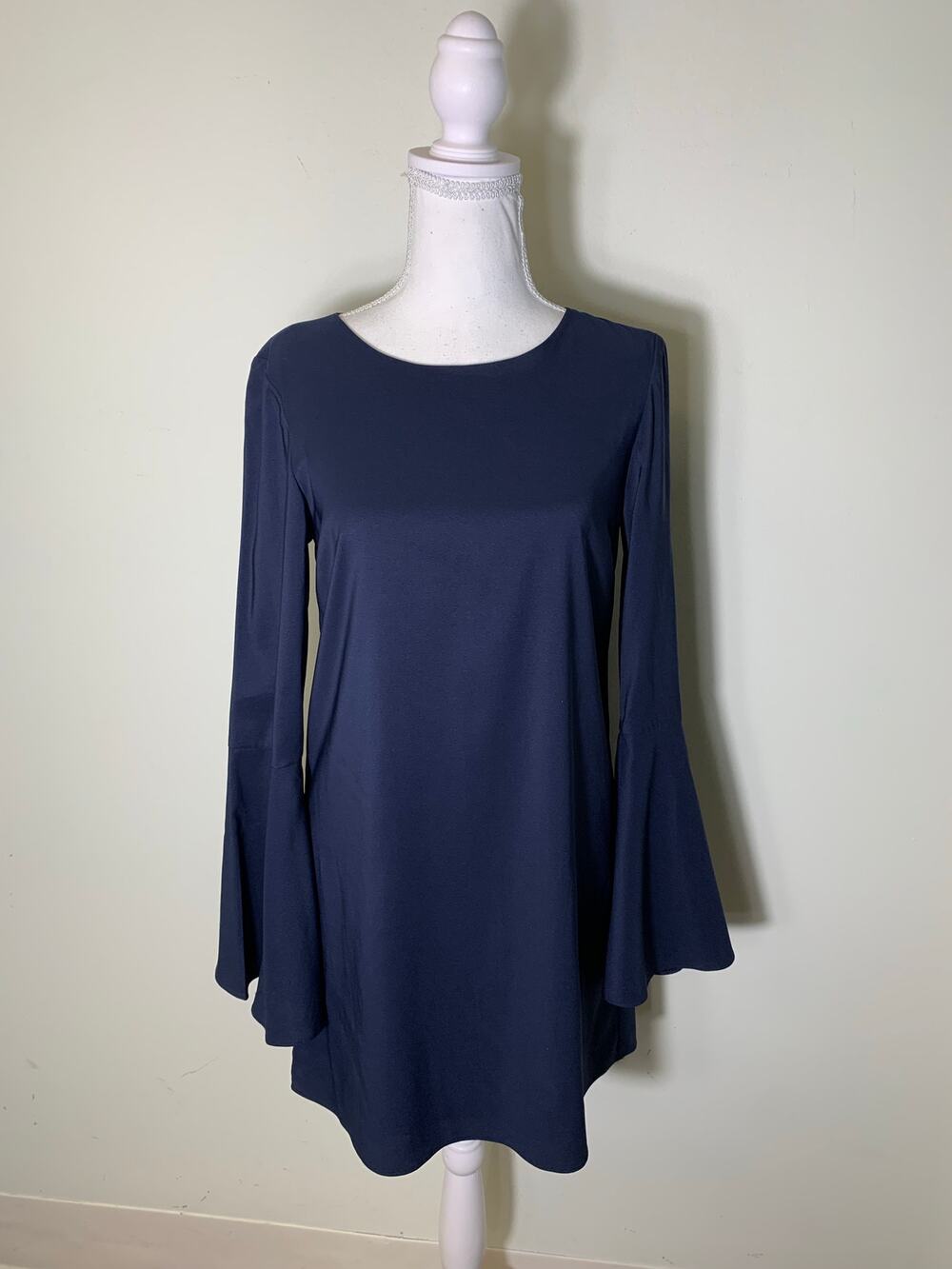 Likely Navy Blue Long Bell Sleeve Mini Shift Dress Sz 0